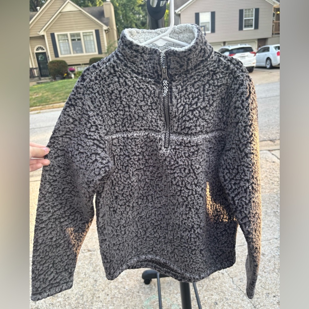 Grey Sherpa quarter-zip jacket